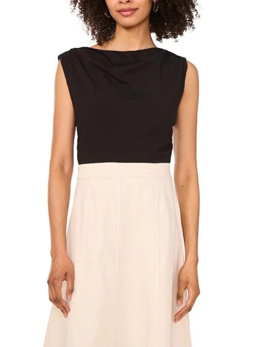 1. State Black and Cream Sleeveless Draped Neck Top